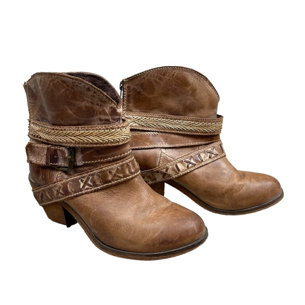 Corral Mixed Straps Cognac Brown Leather Ankle Boot PB018 Western Booties